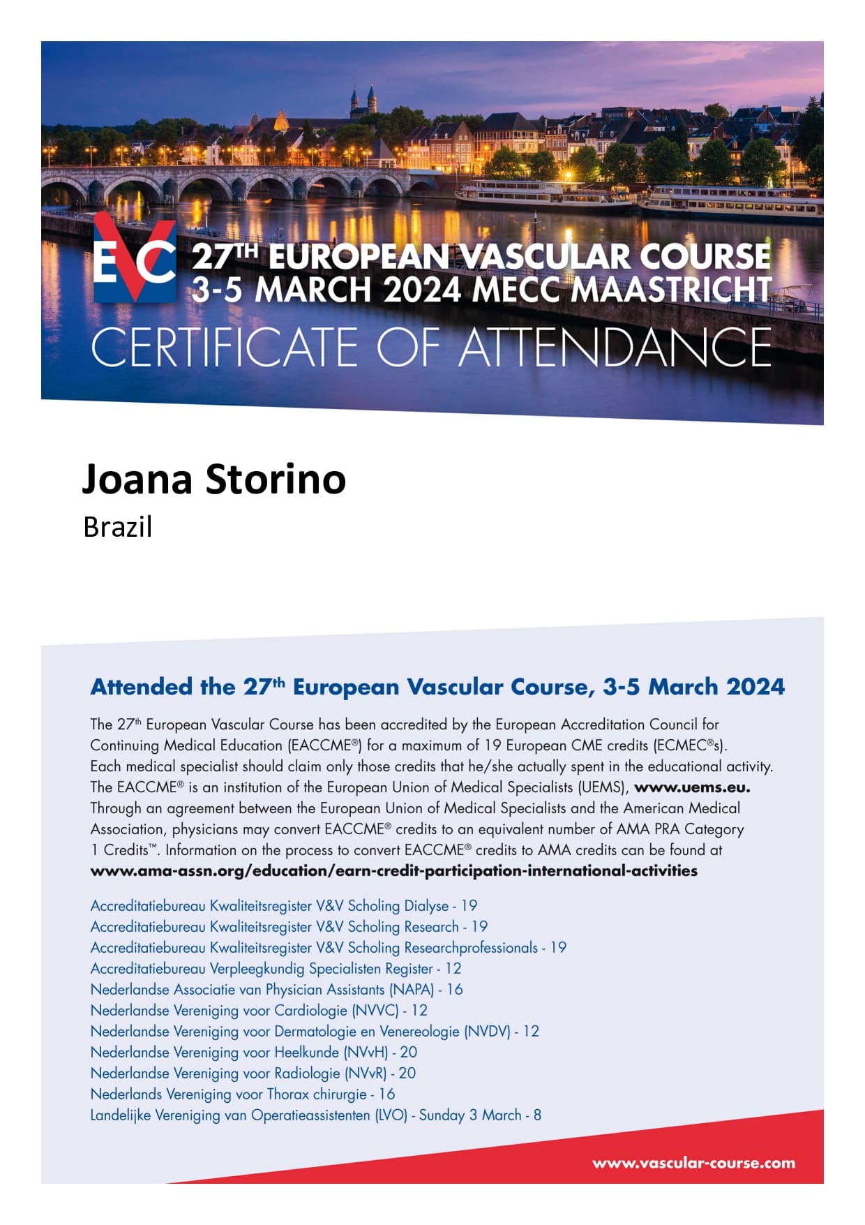 Certificado European Vascular Course